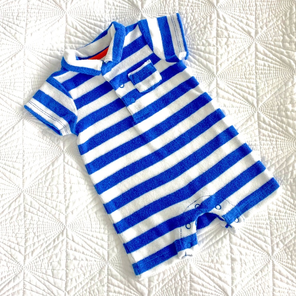 Baby Boden Terry Stripe Polo Onesie/Romper